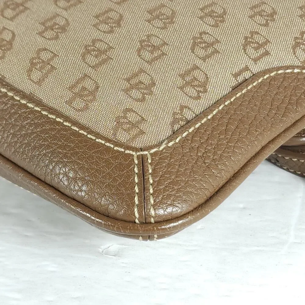 Dooney & Bourke Vtg Brown Canvas Leather Monogram Slim Mini Shoulder Bag Purse